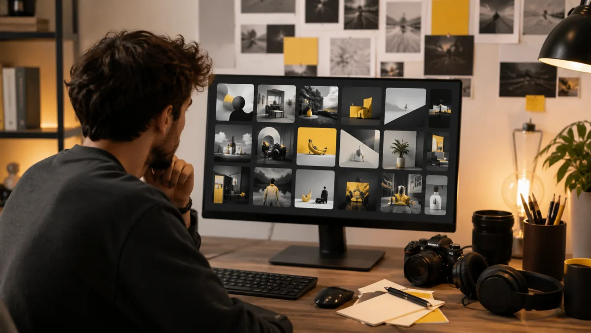 Nano Banana AI image generator creator workflow reviewing generated thumbnail concepts
