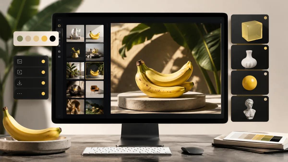 Nano Banana AI high quality output feature showing a sharp generated image gallery and export controls