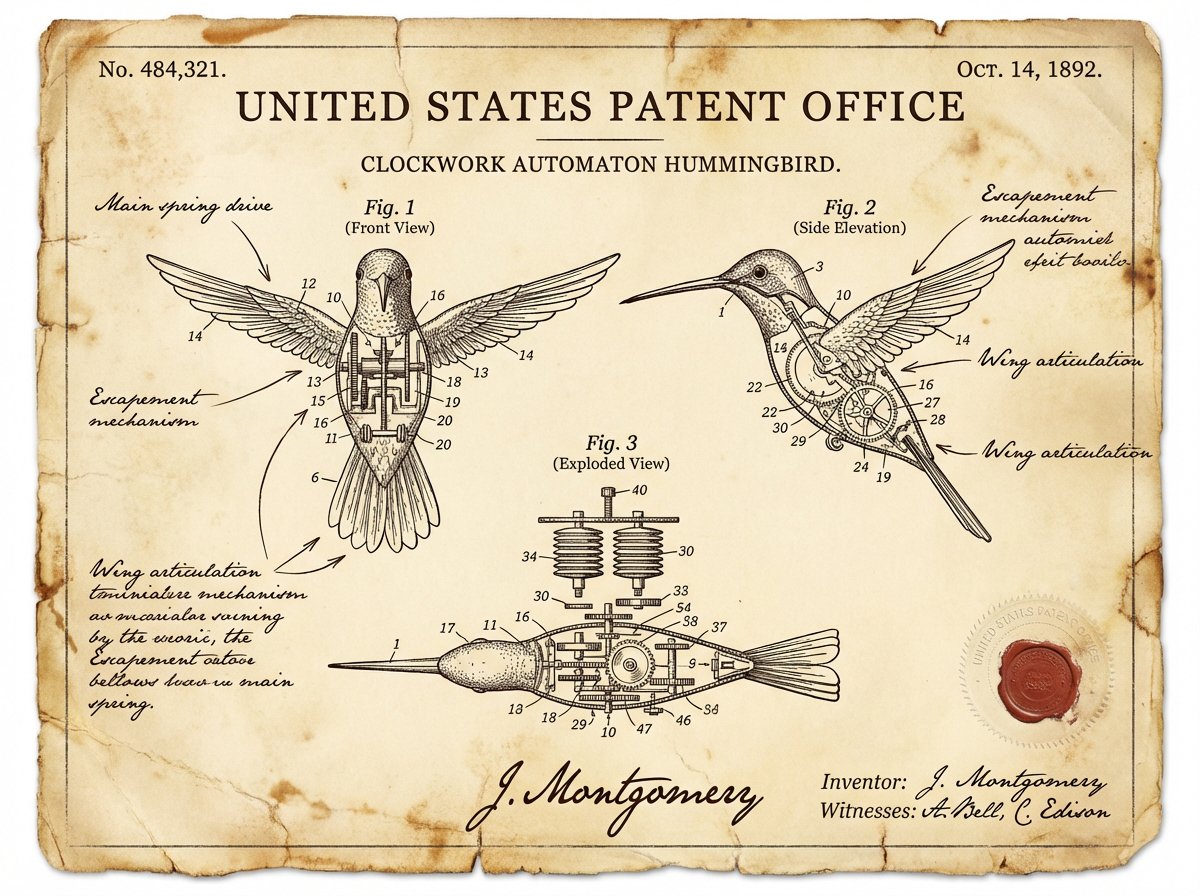 Nano Banana AI image generator example: Vintage patent document (Document)