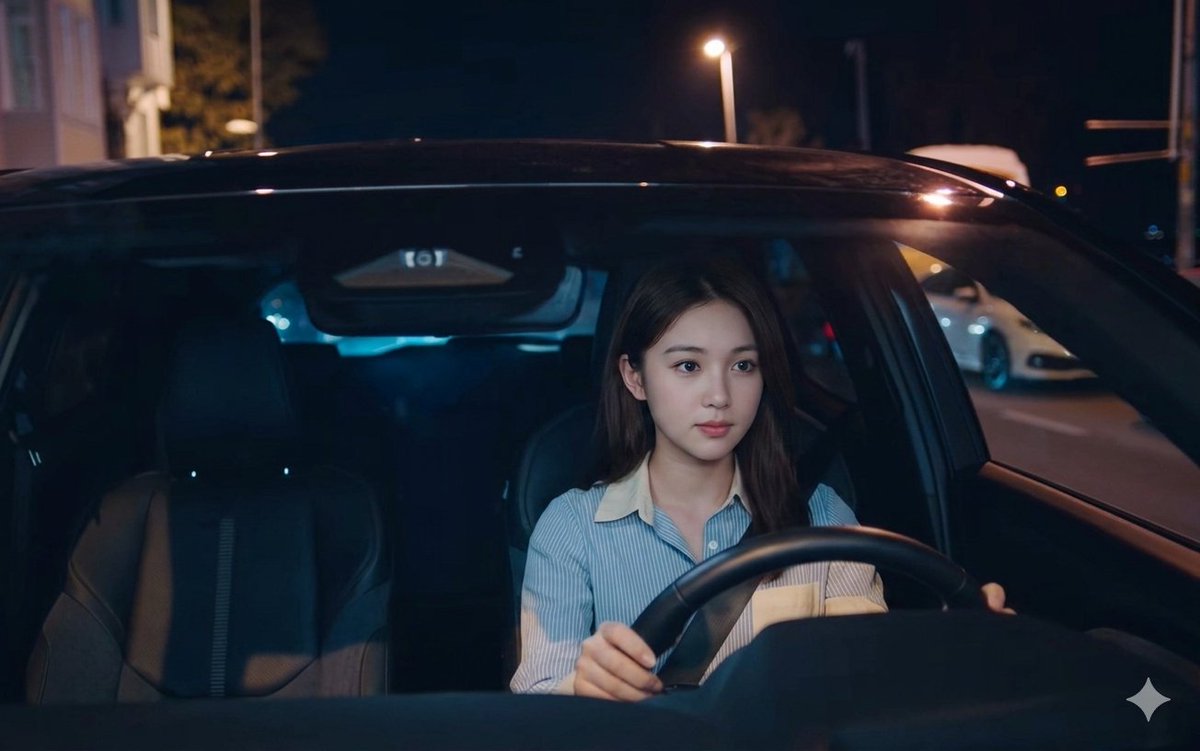 Nano Banana AI image generator example: Cinematic night drive (Social)