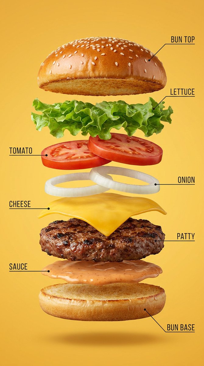 Nano Banana AI image generator example: Exploded food infographic (Infographic)