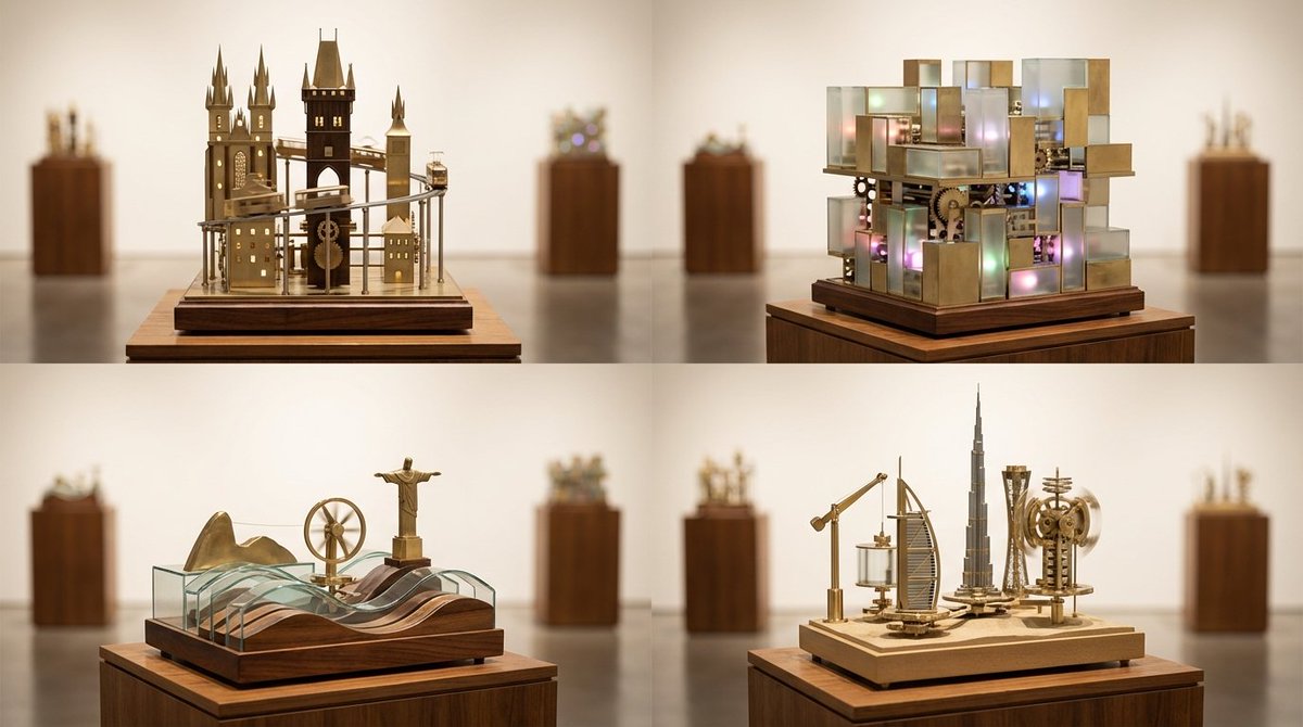 Nano Banana AI image generator example: Cities as kinetic sculptures (Infographic)