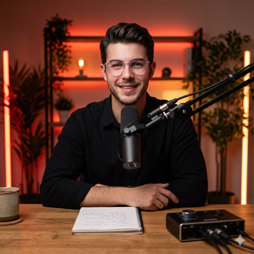 Nano Banana AI image generator example: Podcast studio thumbnail (Thumbnail)