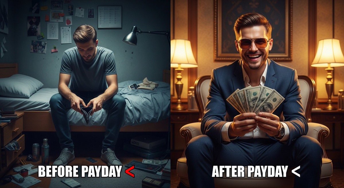 Nano Banana AI image generator example: Before and after payday (Thumbnail)