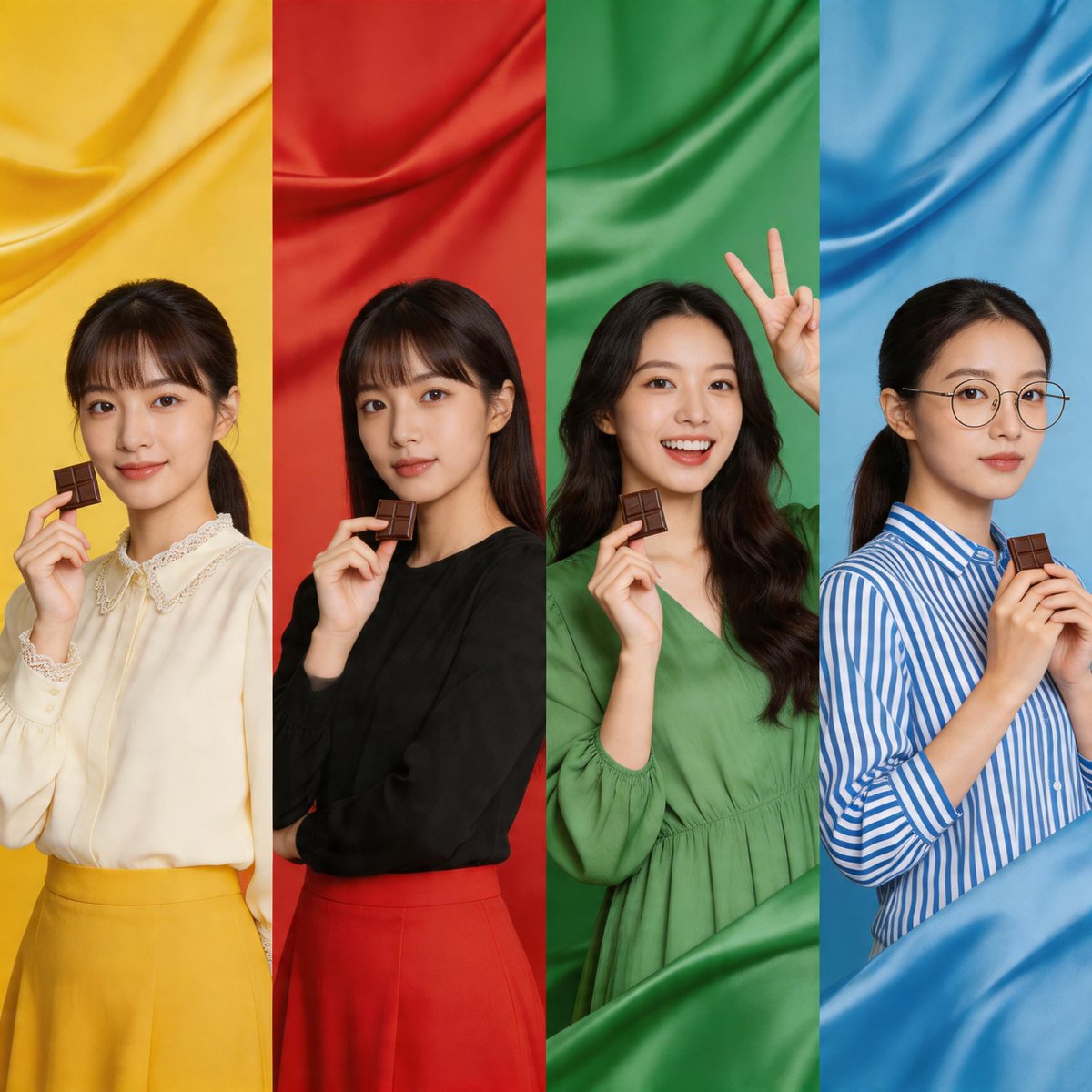 Nano Banana AI image generator example: Four-panel fashion grid (Product)