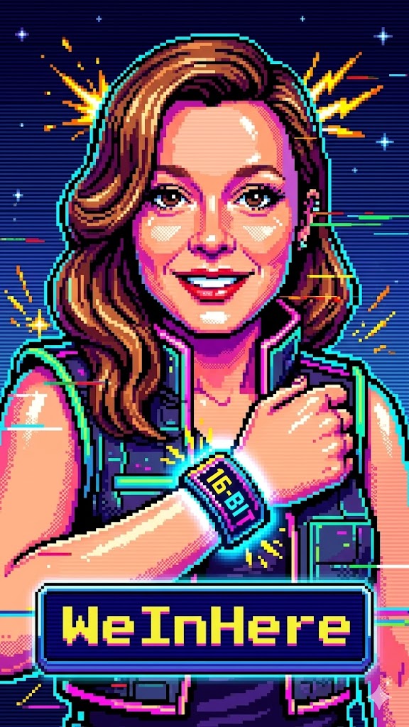 Nano Banana AI image generator example: 16-bit arcade character (Game)