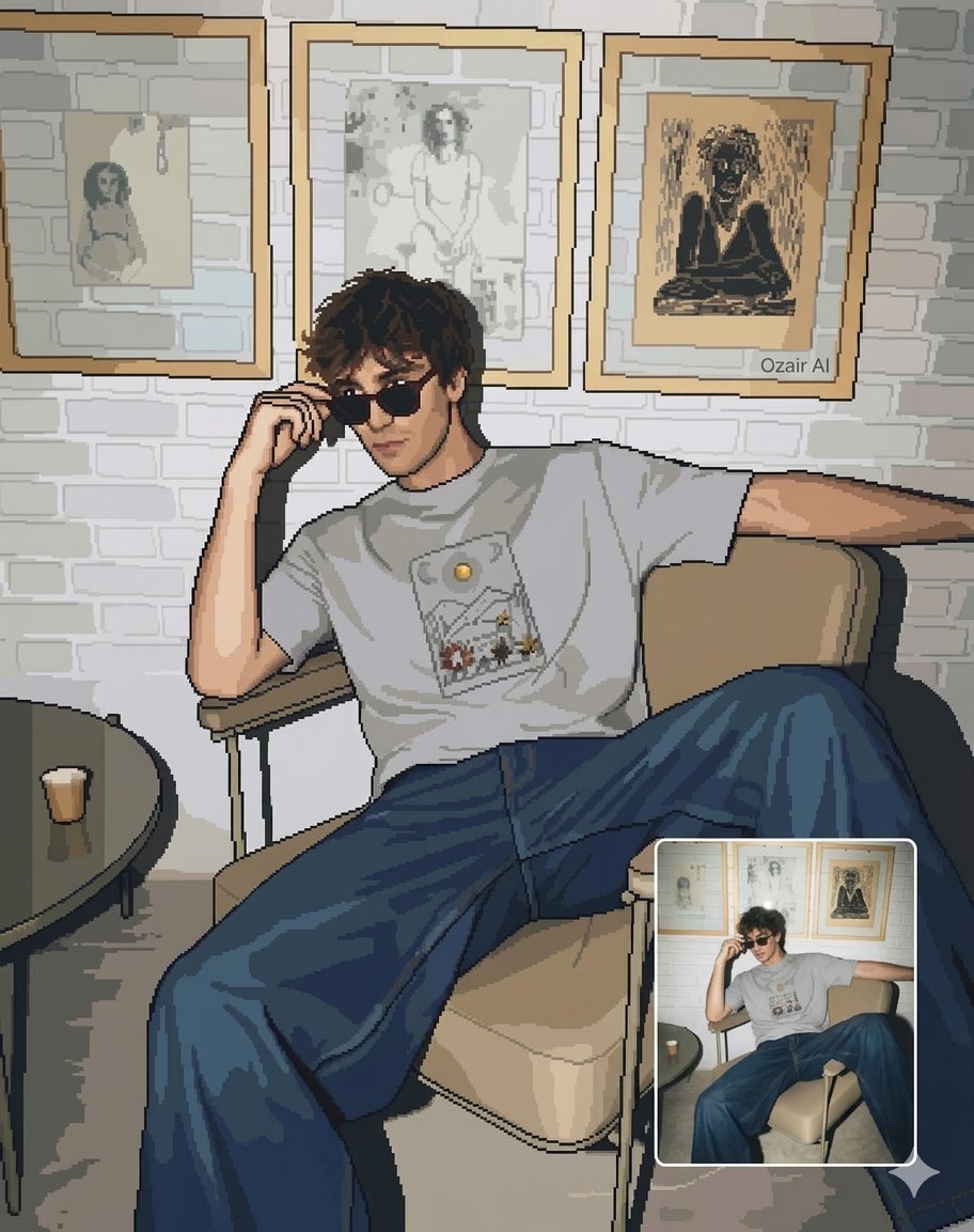 Nano Banana AI image generator example: Pixel art portrait (Game)