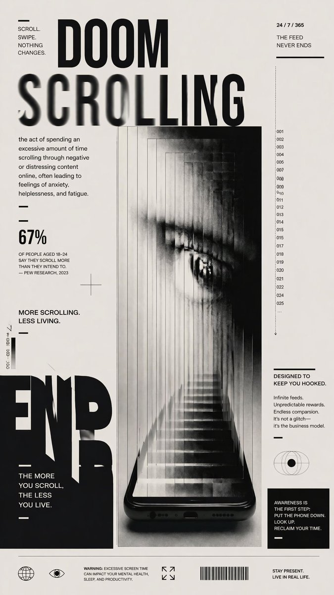 Infographic / Edu Visual - Doomscrolling Editorial Poster prompt example generated with GPT Image 2