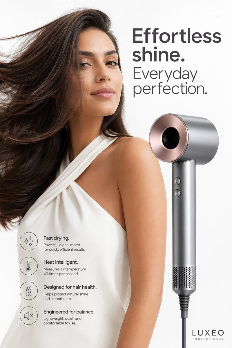 E-commerce Main Image - Luxury Hair Dryer Beauty Ad prompt example generated with GPT Image 2